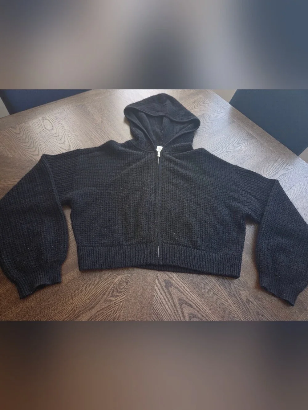 Alo Yoga Cashmere Plush Waffle Full Zip Hoodie Cardigan Sweater in Black sz MED